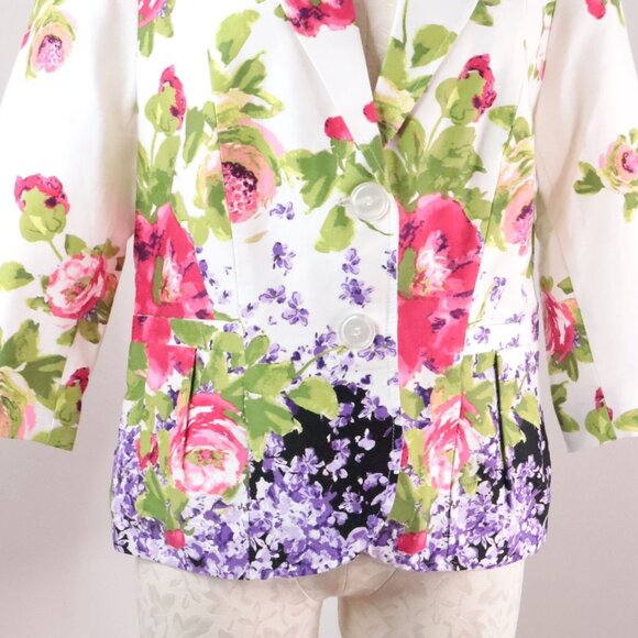 Elementz Women's Petite PL Coloful Floral Office Professional Blazer Jacket - Picture 5 of 9